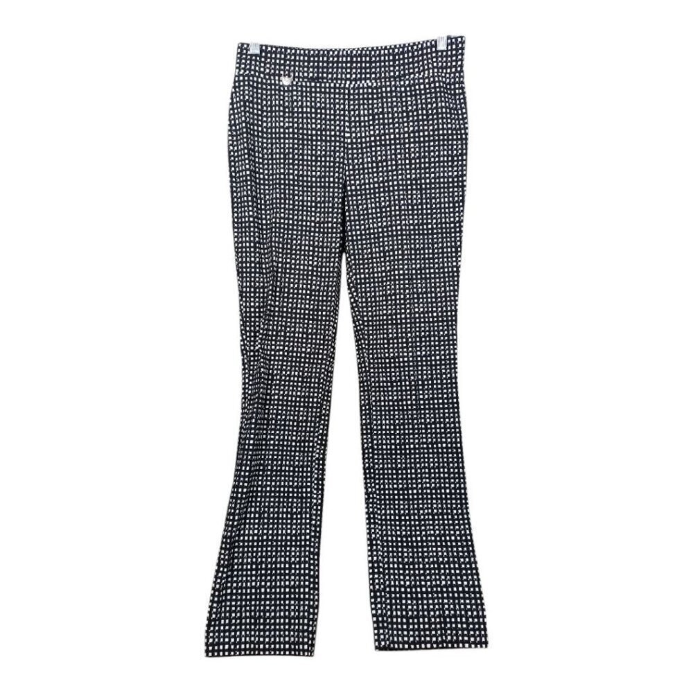 Rafaella Womens Black Gingham Stretch Elastic Waist Pull On Dress Pants Size 8